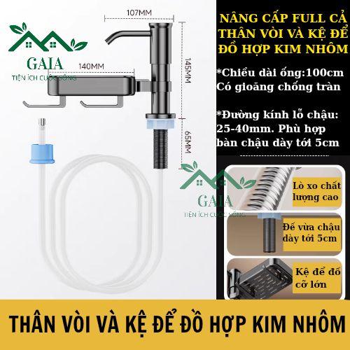 Vòi Bơm Nước Rửa Chén Full Thân và Kệ Chất Liệu Kim Loại Hợp Kim Nhôm, Đế dài 6.5cm Phù Hợp Cả Bàn Chậu Dày 5cm, Dây Silicon Dày Mềm,Kệ Lớn Móc Treo Tiện Lợi, Vòi Inox VNRCNFULL