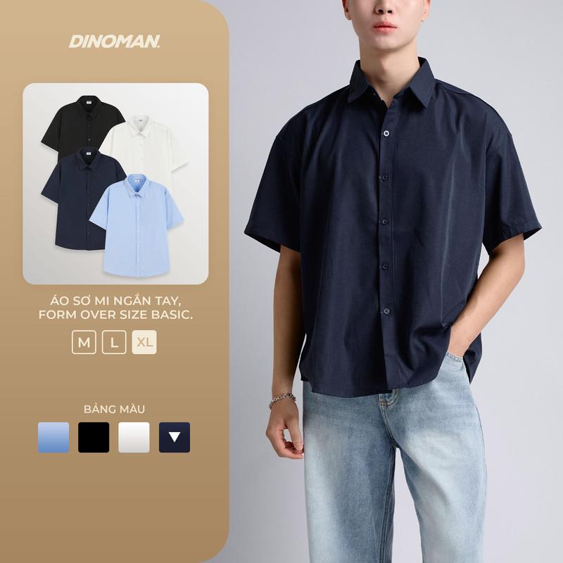 Áo Sơ Mi Ngắn Tay Unisex DINOMAN Chất Cotton 2 Da Mềm Mại Form Rộng Thoáng Mát Phong Cách Hàn Quốc - SM015