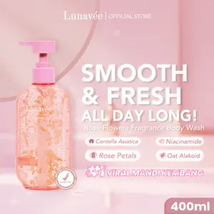 Lunavée - [BUY 2 GET 4] Rose Flowers Fragrance Body Wash 400ML dengan Petal Mawar Asli Centella Asiatica & Niacinamide untuk Kulit Lembut dan Cerah Membersihkan Membersihkan Mandi