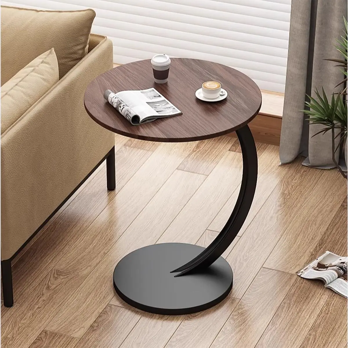 Wooden small round table Coffee table small round table sofa side table removable side table mini coffee table modern minimalist bedside table corner furniture Oval Wood