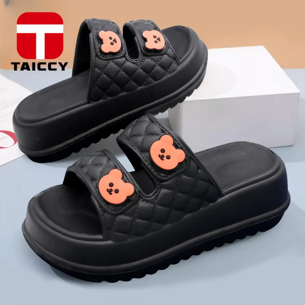TAICCY Korean Style Sandal Wanita Karet Wedges Platform Premium Sepatu Anti Slip Double Strap Selop