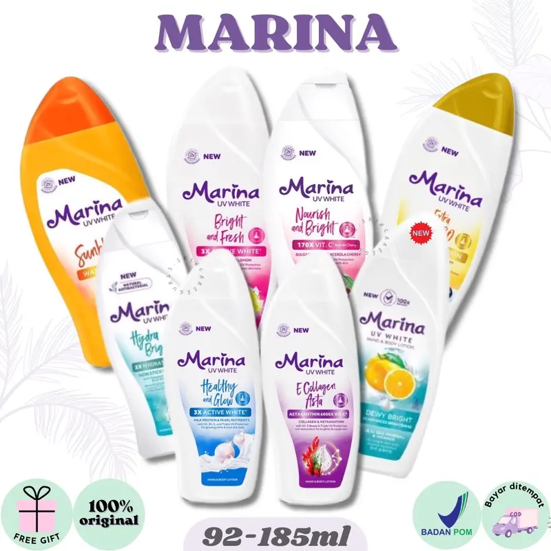 Marina Uv White Body Lotion 92ml &185ml (Extra Spf 30,Healty And Glow,Bright And Fresh,Hydro Cool,E Collagen Astha,Sunblock) 0