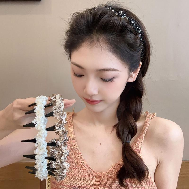 Băng Đô Gợn Sóng Dệt, Thiết Kế Ngọt Ngào Và Sang Trọng, Dễ Phối Đồ, Dây Buộc Tóc Chống Trượt, Có Lược Răng, Để Tạo Kết Cấu Bồng Bềnh, Băng Đô Thanh Lịch, Dành Cho Nữ