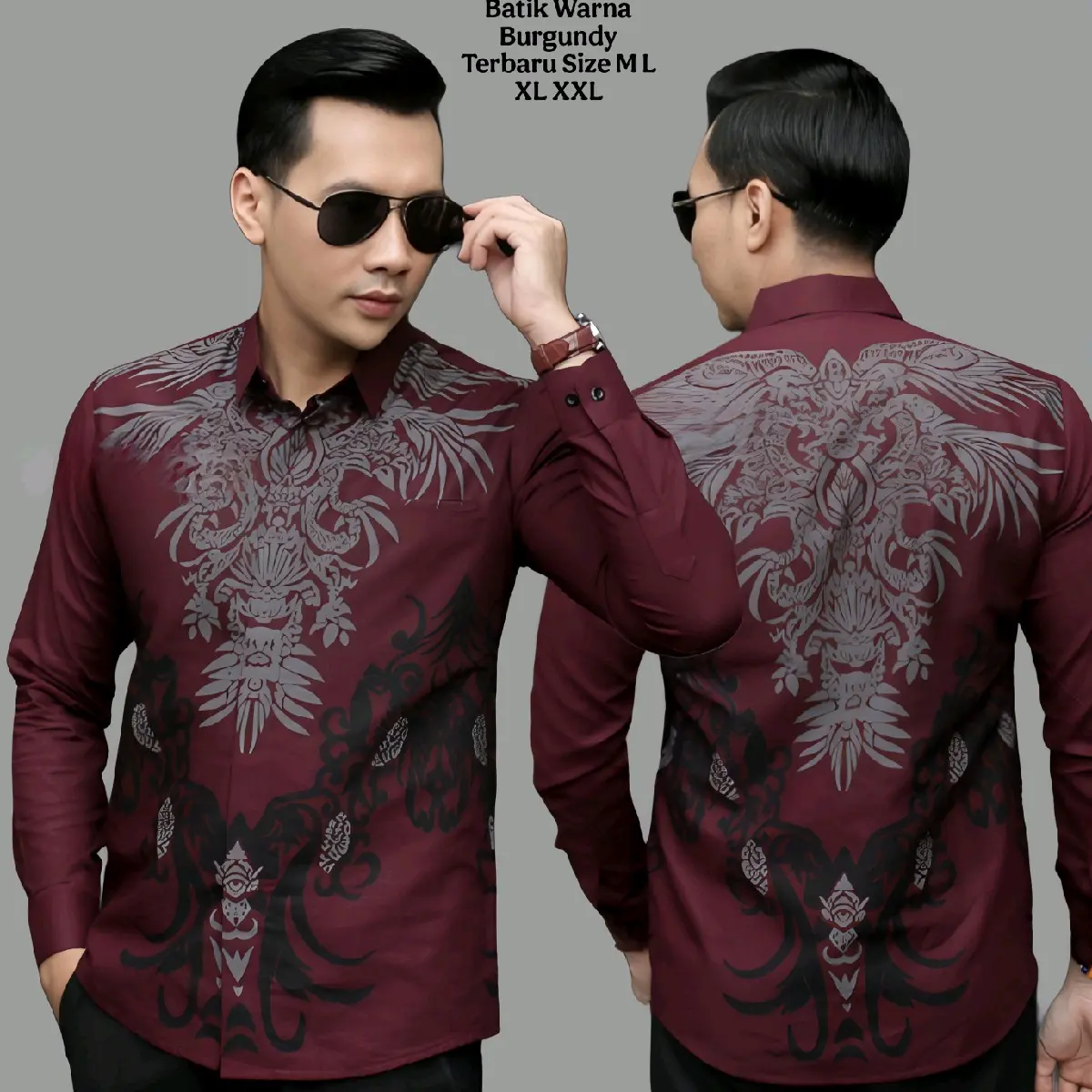 Kemeja Batik Pria BURGUNDY MELEDAK Lengan Panjang Size M L XL XXL Kualitas Terbaik