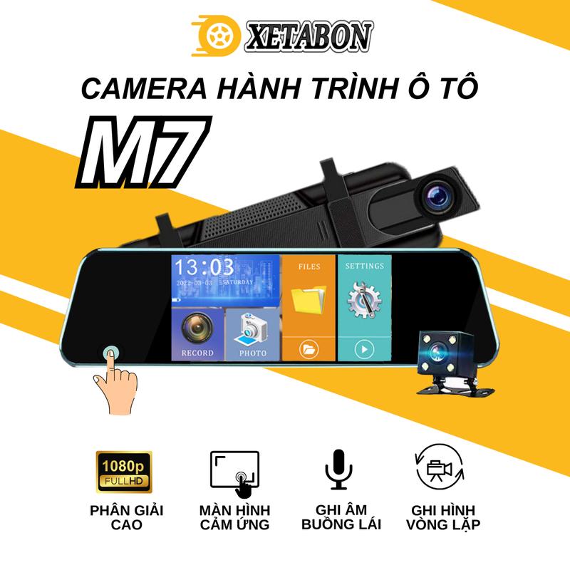 Camera hành trình kẹp gương ô tô M7 Xetabon Màn cảm ứng 7inch cảm ứng ghi hình 2 kênh trước sau Full HD phù hợp cho mọi loại xe