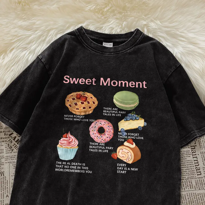 I0033091225 Kaos Wanita Korean Style Lengan Pendek Cetakan  Muda Vintage/Kaos Lengan Pendek Oversize Wanita Baju Kaos Wanita Hitam/Baju Atasan Wanita Terbaru 100%Cotton