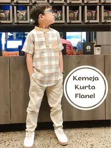 Kemeja Kurta Flanel Anak Premium Berbahan Flanel Kombinasi Motif Kotak