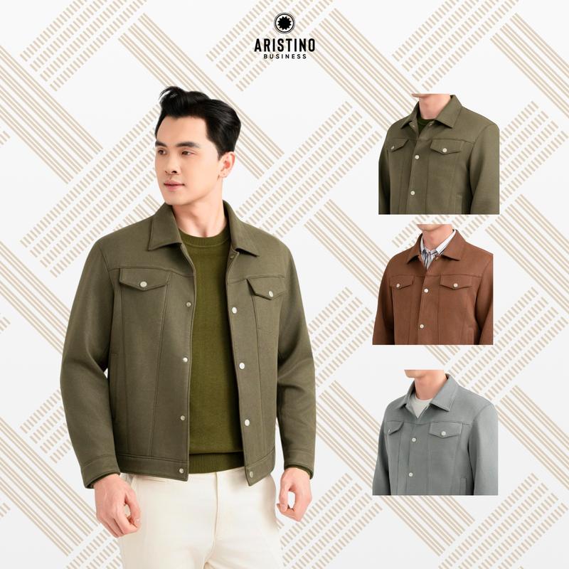 MỚI Aristino Áo Khoác Nam Dệt Kim Dáng Trucker Jacket Nam Regular Fit 2 Lớp Cản Gió Lót Êm Tôn Vai Nam Tính Hạn Chế Xù Bền Màu AJK606EDP01