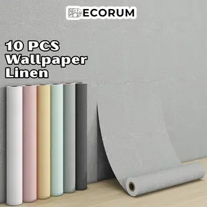 10 PCS Wallpaper Dinding Linen Roll 50x280cm Dekorasi Tembok Kamar Rumah Minimalis Aesthetic