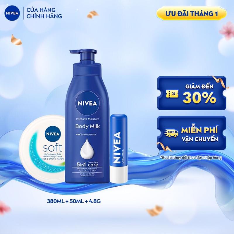 Bộ 3 Dưỡng ẩm chuyên sâu gồm Sữa Dưỡng Thể Body Milk Vitamin E 380ml & Kem Dưỡng Làm Mềm Da 50ml & Son dưỡng ẩm môi Original Care 4.8g - 98940+89054+85061