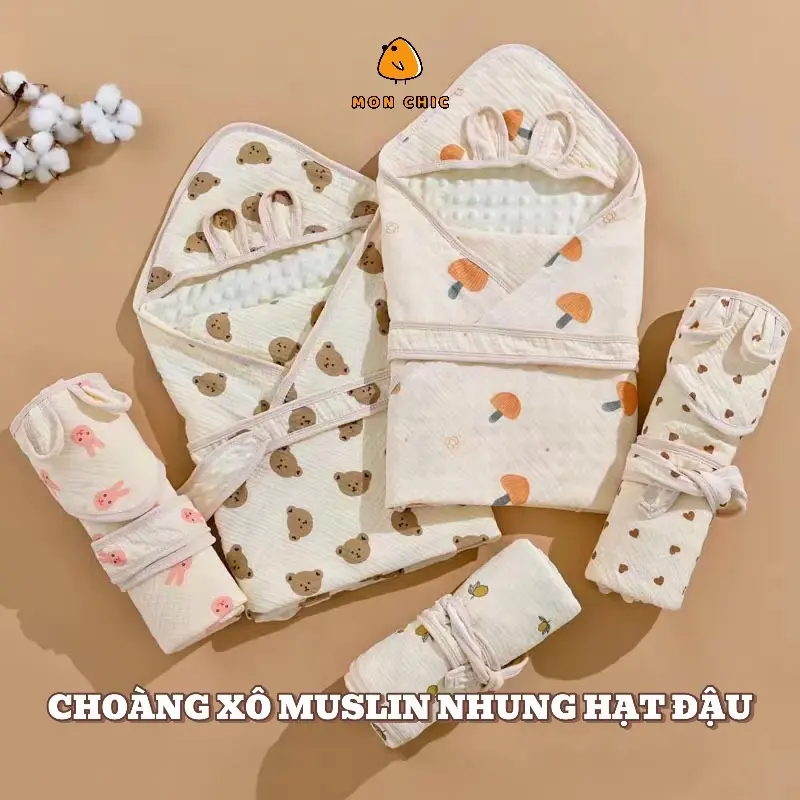Choàng ủ hạt đậu xô muslin massage cho bé Xuân Hè cao cấp kích thước 80x80cm (không chần bông) 1