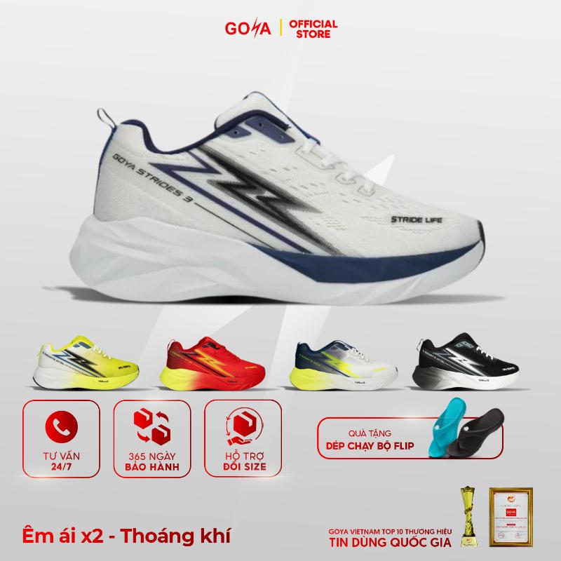 Giày Thể Thao Chạy Bộ Goya Strides 3 Năm 2025 Trắng  Kem - Công Nghệ X2 Strides Max Giúp Đệm Êm, Thoáng Khí, Bứt Phá Trên Mọi Khung Đường Hoàn Hảo Cho Nam Nữ Đi Bộ, Sneaker Tập Chạy Bộ, Tập Thể Dục