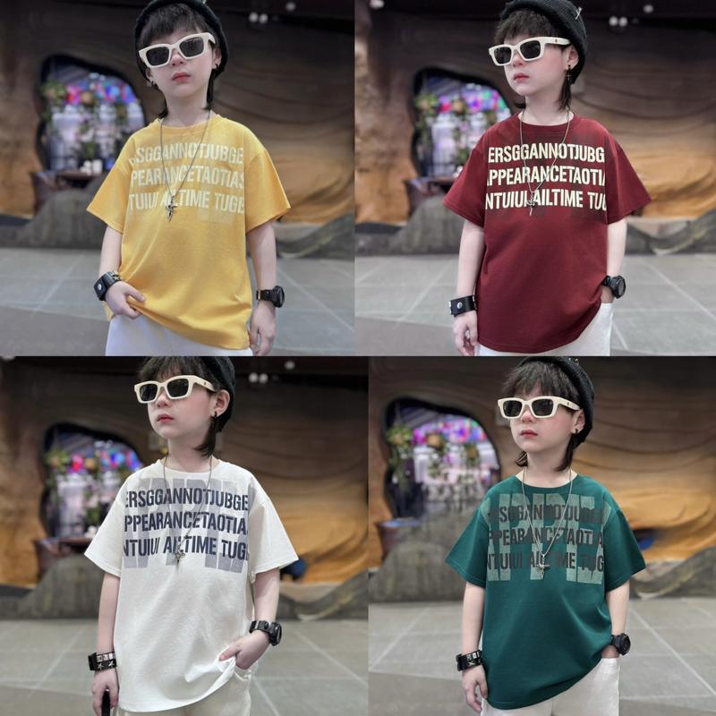 | Tiến Yến Kids | Áo thun chữ cá tính cho bé trai – chất co giãn nhẹ form rộng thoải mái – 4 màu dành cho bé vừa đi học vừa đi chơi đều thoải mái Size từ 12-45kg