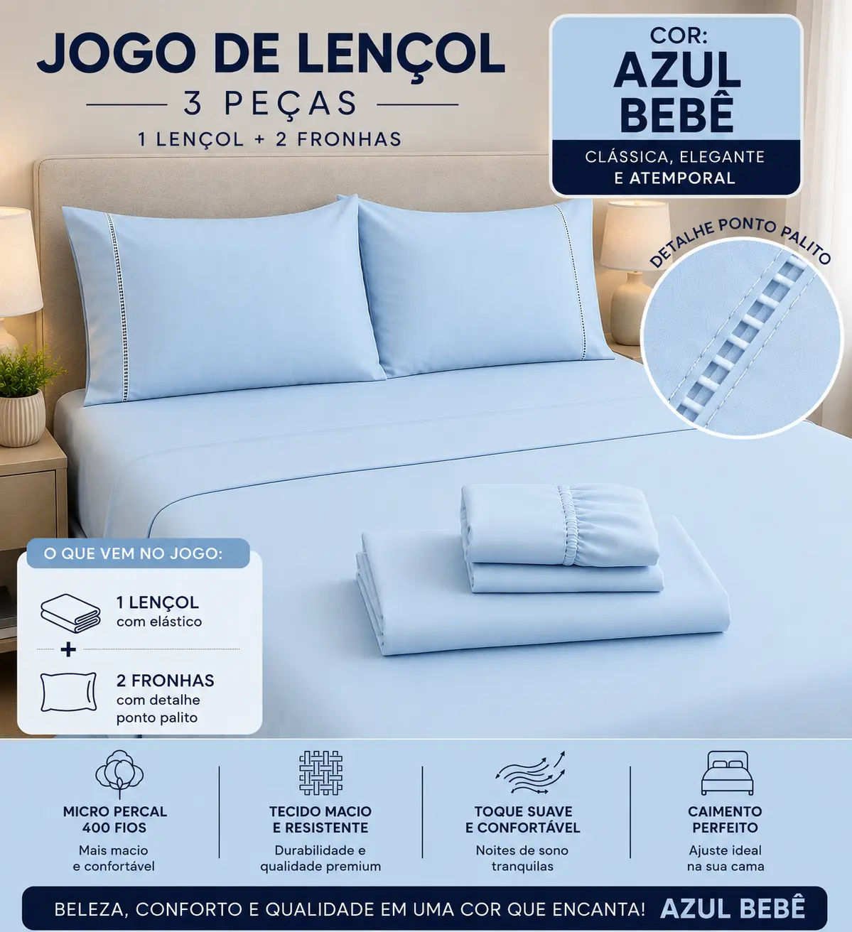 5 Kits Lençol 400 Fios + 2 Fronhas casal solteiro 1 fronha Toque de Hotel Percal | King Queen Casal Solteiro - 5