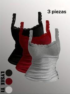Camiseta sin mangas de encaje de contraste para mujer, cómoda y transpirable, ropa de mujer para todas las estaciones, top corto