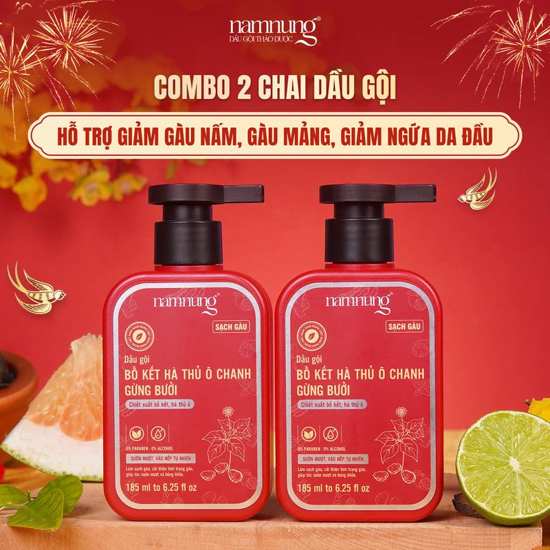 FLASH SALE Combo 2 chai Dầu gội thảo dược bồ kết NamNung hỗ trợ giảm gàu nấm viêm da đầu 185ml*2 Chăm sóc tóc Dưỡng tóc nữ - Giảm 39%