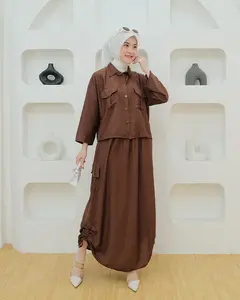 One set rok kekinian korean style polo linen Polos Atasan Baju Muslim Wanita