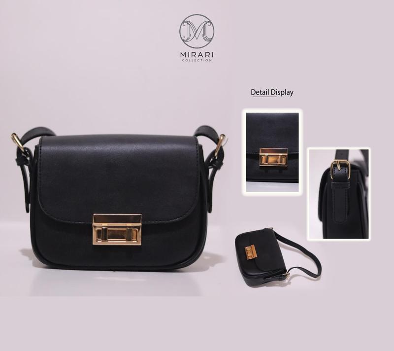 Tas Selempang Bahu Wanita Mirari Collection Kulit Sintetis Polos - Desain Modern dengan Aksen Gold 2