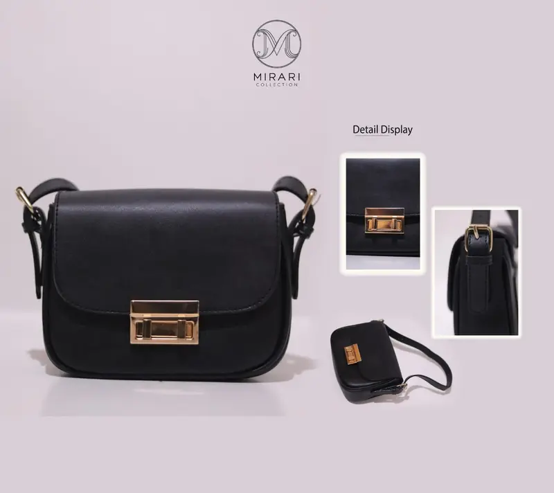 Tas Selempang Bahu Wanita Mirari Collection Kulit Sintetis Polos - Desain Modern dengan Aksen Gold 2