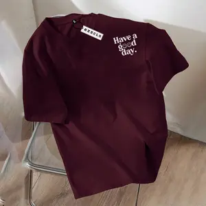 TSHIRT MAROON PRIA WANITA KEKINIAN MOTIF HAVE A GOOD DAY BAHAN KATUN COMBED 30S