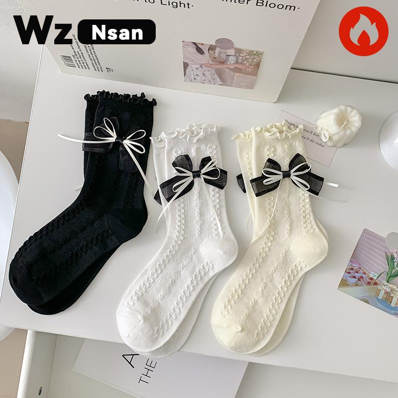 JK mid-tube tất mùa xuân và mùa thu nơ Mary Jane tất cao cổ cho nữ phù hợp cho bé gái công chúa tất chân nữ dễ thương ren anh đào phong cách đại học tất cổ cao nữ HDJW Voi