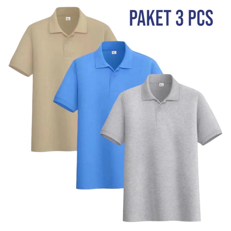 Kaos kerah polos paket 3 pcs bahan lembut premium quality Pendek Pria Tangan Tebal Tshirt 2