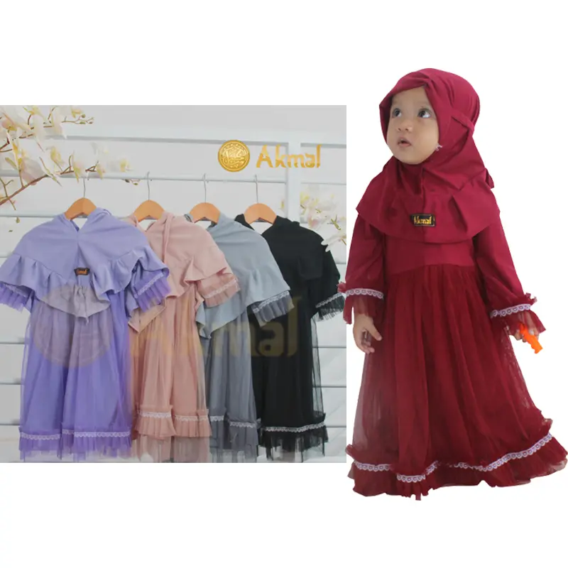 Akmal Baju Gamis Bayi Variasi Rempel Tutu Tile Premium Set Kerudung Kode 9 0