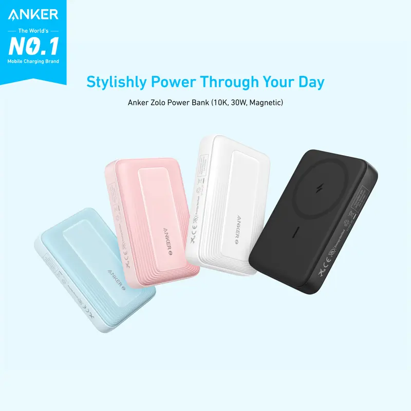 Pin Sạc Từ Tính Anker Zolo, A1684, Sạc Cầm Tay Không Dây Nhỏ Gọn 10.000mAh, Sạc Nhanh 30W, Thân Thiện Với Da, Gói Pin Bền, Tương Thích Với Nhiều Thiết Bị 1