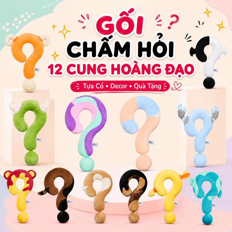 2u.lifestyle_Gối Tựa Cổ "?" 12 Cung Hoàng Đạo Dùng Cho Trang Trí, Du Lịch, Thư…