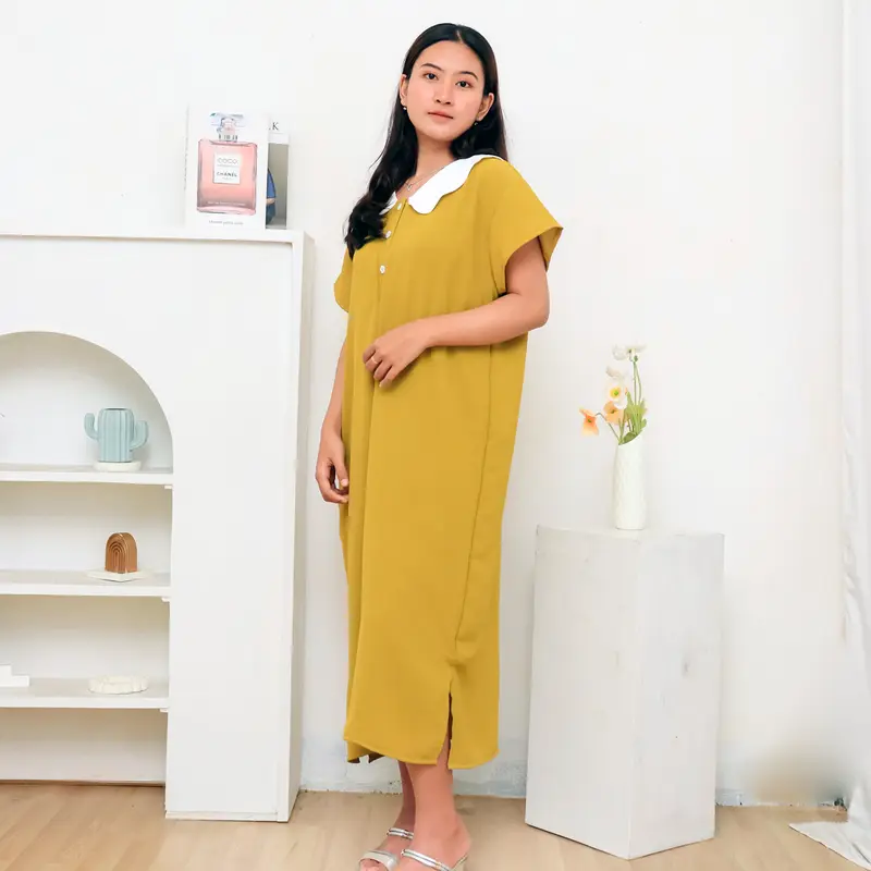 RIISH DAILY Hanara Longdress Korean Style Daster Kerah Kancing Aktif Busui Bumil Remaja Friendly CEY  Crinkle Panjang Pleated Nightdresses Wanita Casual daster  hitam   daster daster kerah v daster remaja Rempel Rayon Daster Premium Wanita 5