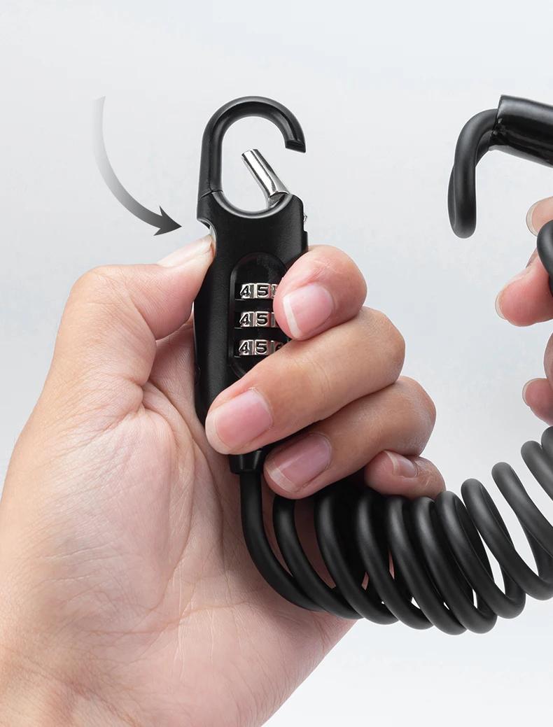 Product Introduction of ROCKBROS Bicycle Lock Portable Anti-theft Safety Password Steel Cable Chain Security Password 3 Digit Lock Helmet Lock Accessory 25