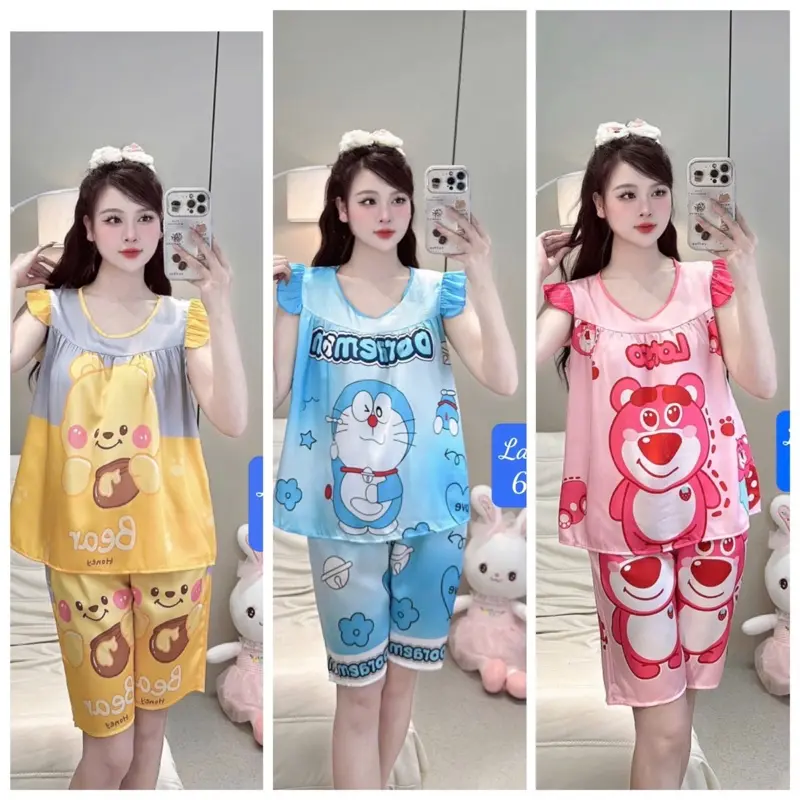 50/75kg bộ lững ngủ bigsize latin tơ tằm cho nữ mặt nhà thoáng mát nhiều họa tiết