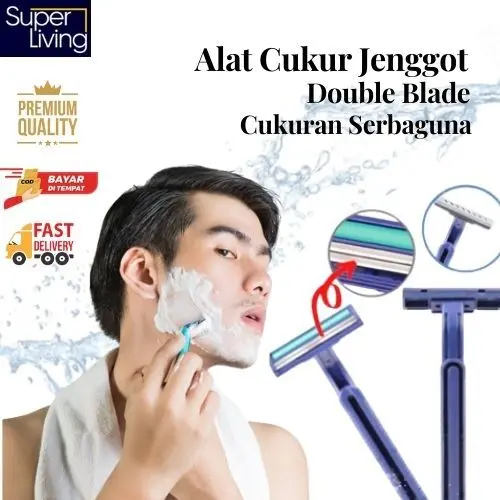 Alat Cukur Jenggot Biru 2 Mata Pisau Tajam Double blade Cukuran Serbaguna