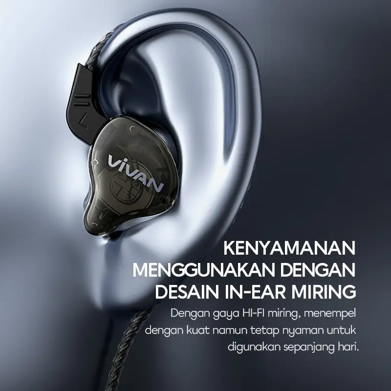 VIVAN Earphone In Ear Kabel Stereo Powerful Bass Wired Headset Q15 Black Garansi Resmi 1 Tahun Microphone Headphones Handsfree 3