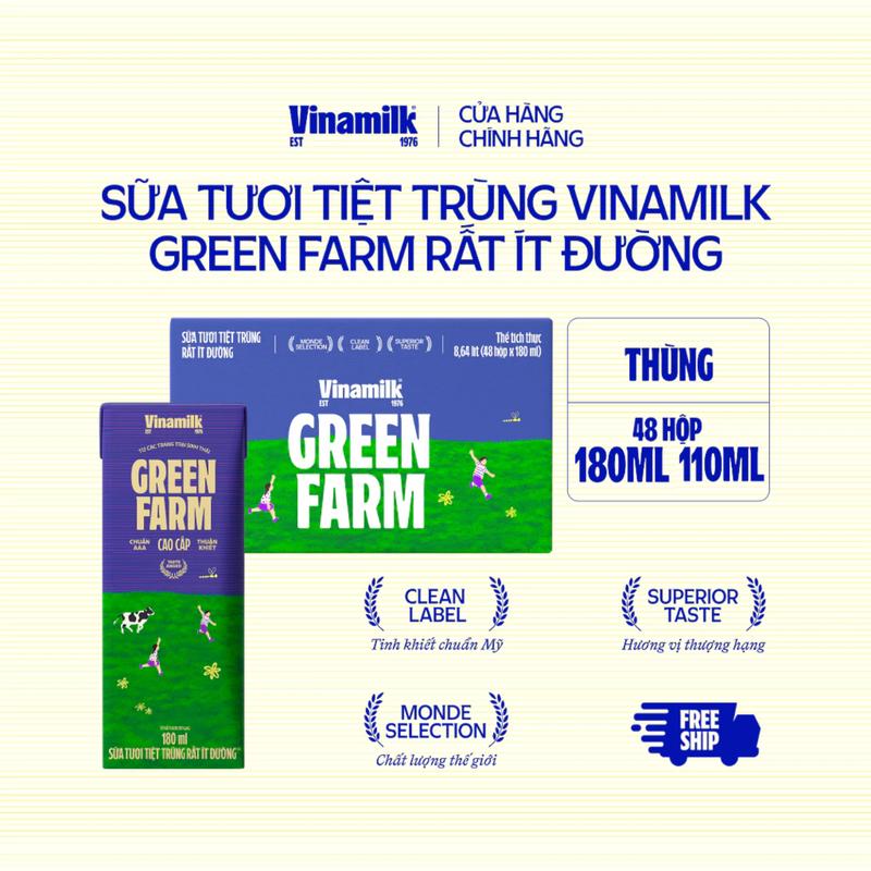 Sữa tươi tiệt trùng Vinamilk Green Farm rất ít đường - Thùng 48 hộp