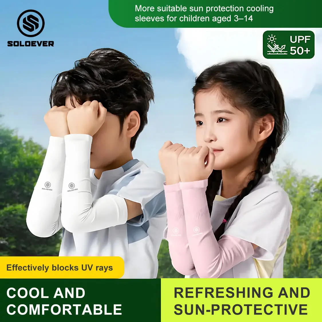 Soloever Children's Arm Sleeves UPF50 + Anti-Ultraviolet Sunburn Protection 3-14 Years Old Boys And Girls Cool Breathable Ice Sleeves