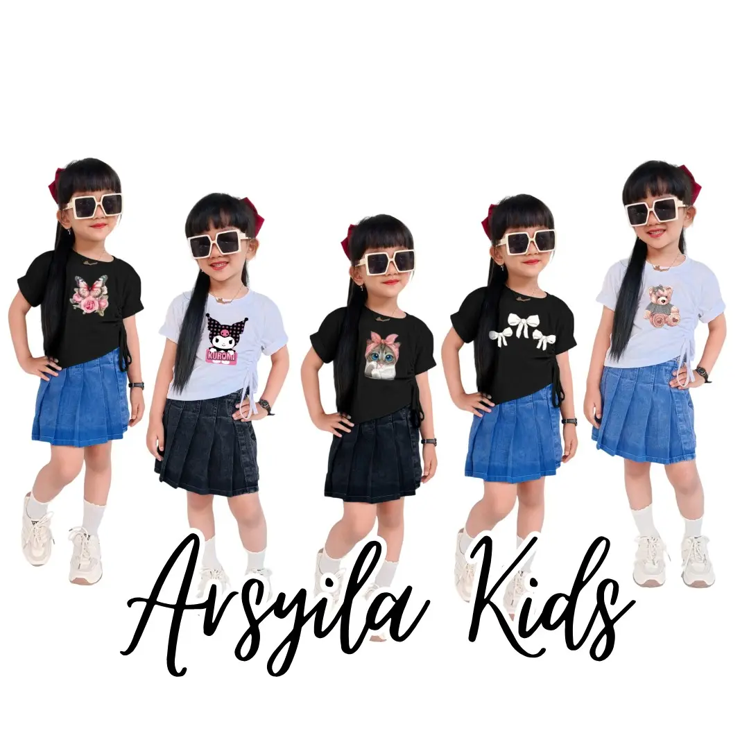 Setelan Anak Perempuan Katun Crop Top & Celana Pendek Rok Empuk Usia 1th-7th Cewek Parsel