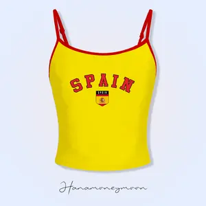 Daily String Tanktop - Baju Tanktop Tali Crop Top Cewek Y2K Spain Warna Kuning dengan Desain Bendera Spanyol Bahan Knit Rib Cotton Nyaman dan Stylish