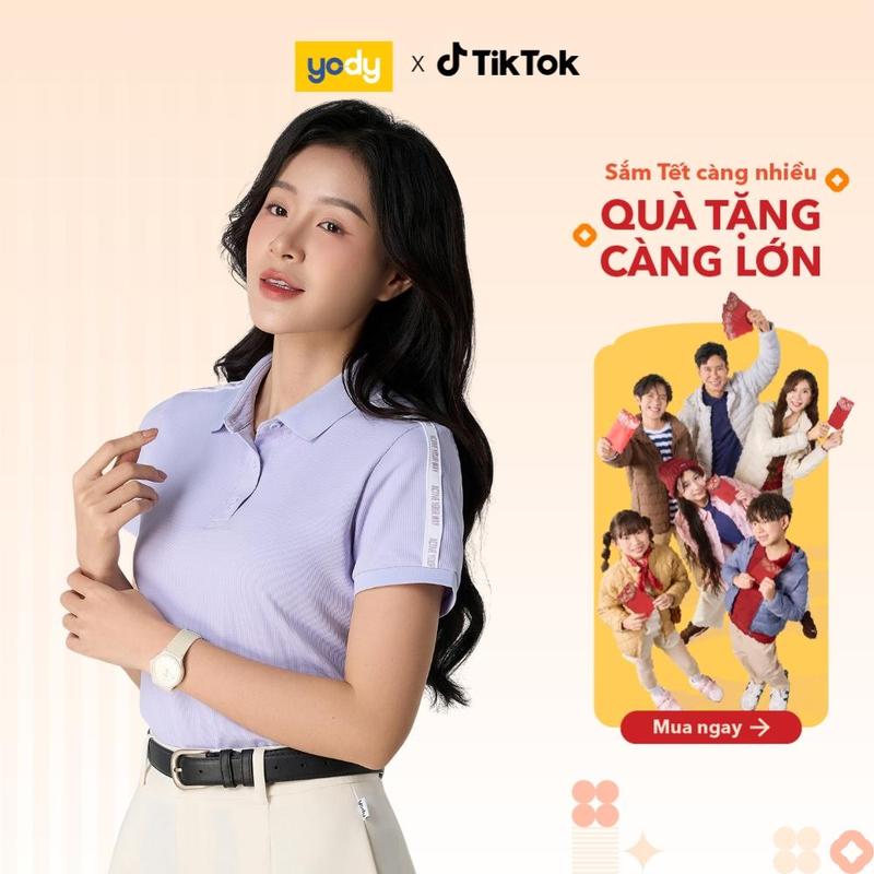 YODY Áo POLO WAFFLE Nữ Phối Dây Dệt Vai WAPO25S009