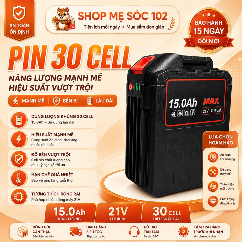 { DEAL LIVE } Piin 30 Cell Không Sạc 15Ah Dung Lượng Cao Chân Phổ Thông M21 4Cm…