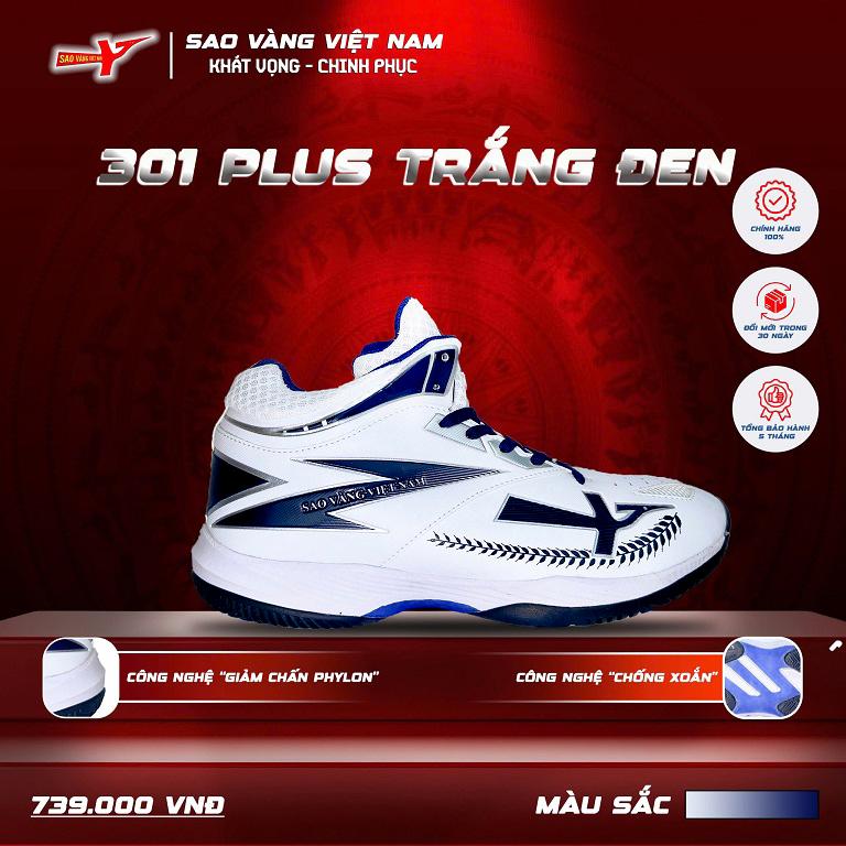 Giày SAO VÀNG 301 Plus Trắng Đen - Giày Bóng Chuyền - Giày Thể Thao