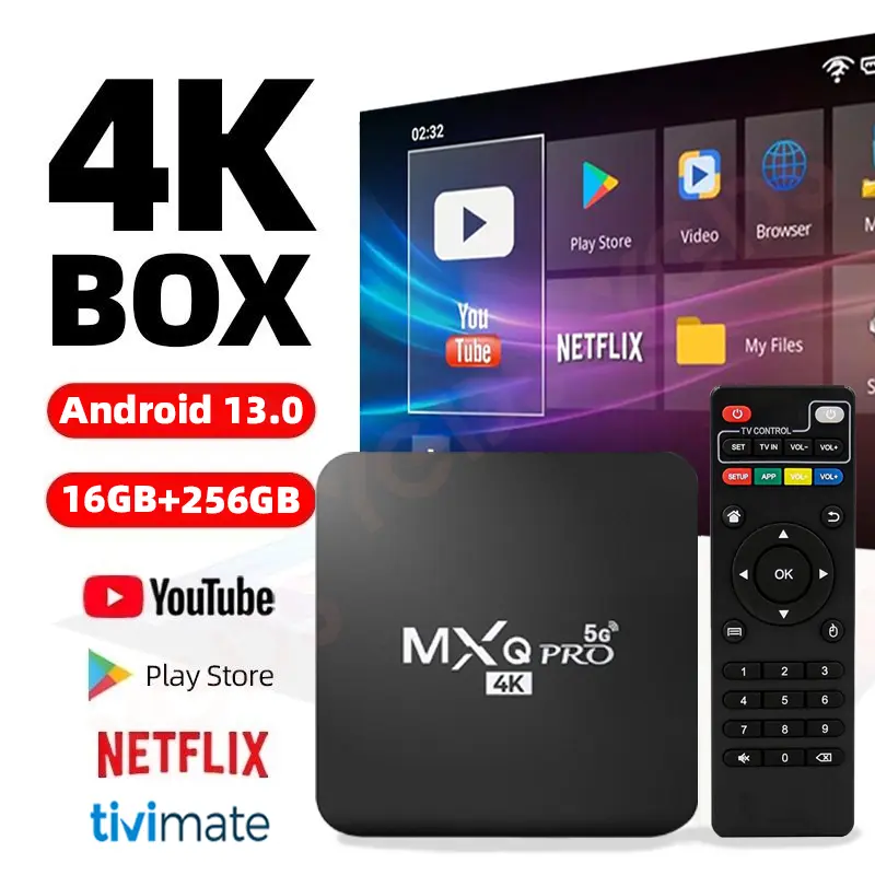 YGDS Android Tv Box MXQ Pro Android 13.0os 2.4G WIFI 16gb Ram 256gb Rom STB 4K Smart TV Box Unlock Tv Box Netflix Global