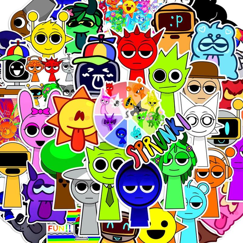 Hình dán Graffiti trò chơi Sprunki Incredibox, 52 CÁI, phong cách vui nhộn, hình dán trang trí sổ tay, chất kết dính PVC, không thấm nước, hộp quà, nhãn trang trí, thích hợp cho guitar, sổ tay và đồ đạc, tự làm thủ công 1