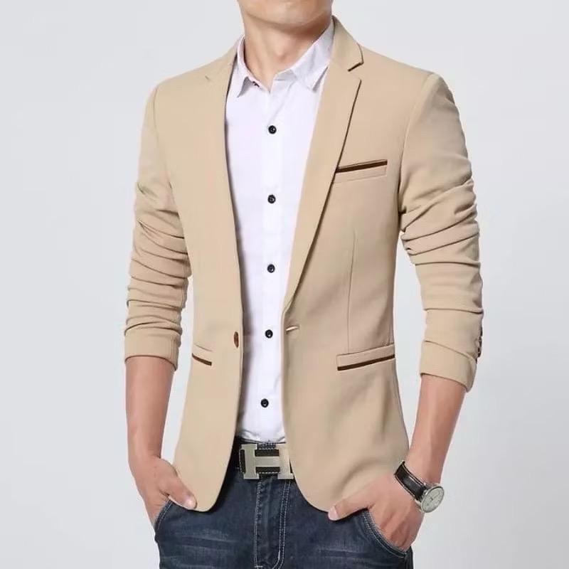 Blazer Casual Pria Style Korea - Jaket Formal Panjang Hitam Slim Fit - Cardigan, Kantor, Dewasa, Pria Keren Semi Cowok Kerja Putih 1