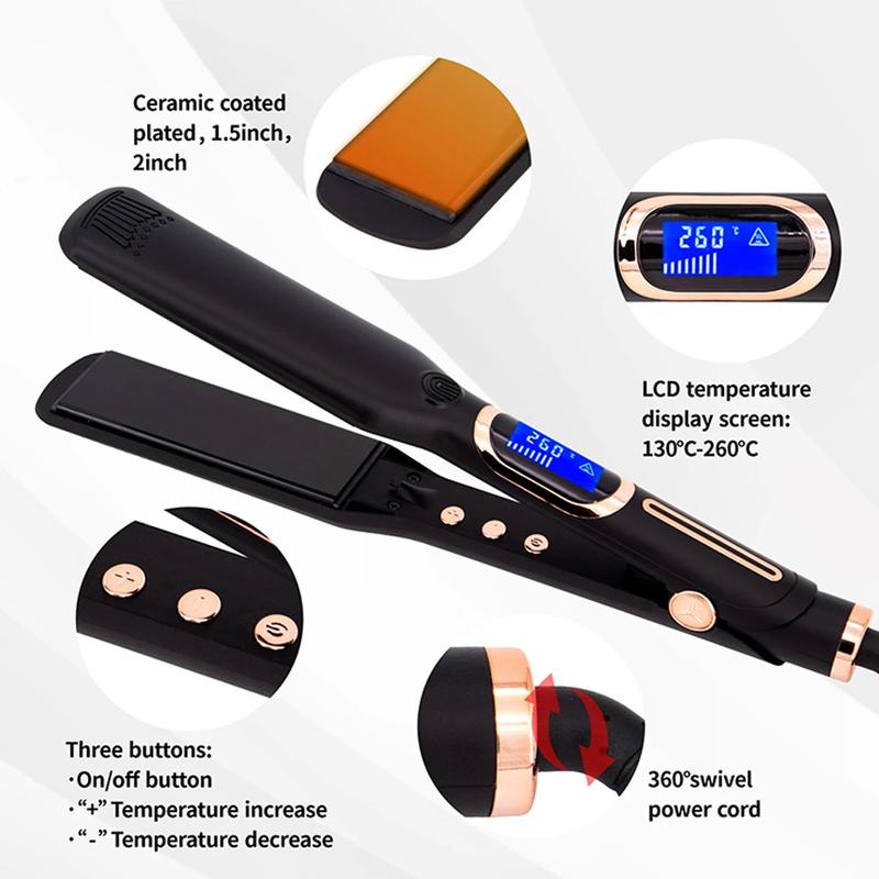 Product Introduction of Hair Flat Iron 500F High Temperature Professional MCH Wide Plates Irons Hard Anodized Plate Treatment Hair Straightener Electrical Plug Comfort 29