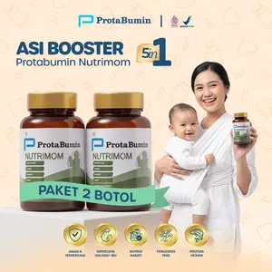Paket 2 Botol Protabumin Nutrimom ASI Booster Bantu Ibu Bahagia ASI Lancar Kaya Nutrisi 60 Kapsul BPOM Halal [Rekomendasi Dokter dan Bidan Pelancar ASI Ibu Menyusui Bayi Pasca Persalinan]