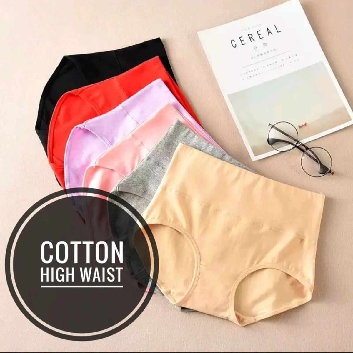 5 Pcs Cotton High Waist Plus Size Premium Quality L-XXL Soft Fabric Women Underwear Plain Breathable Lady Panties