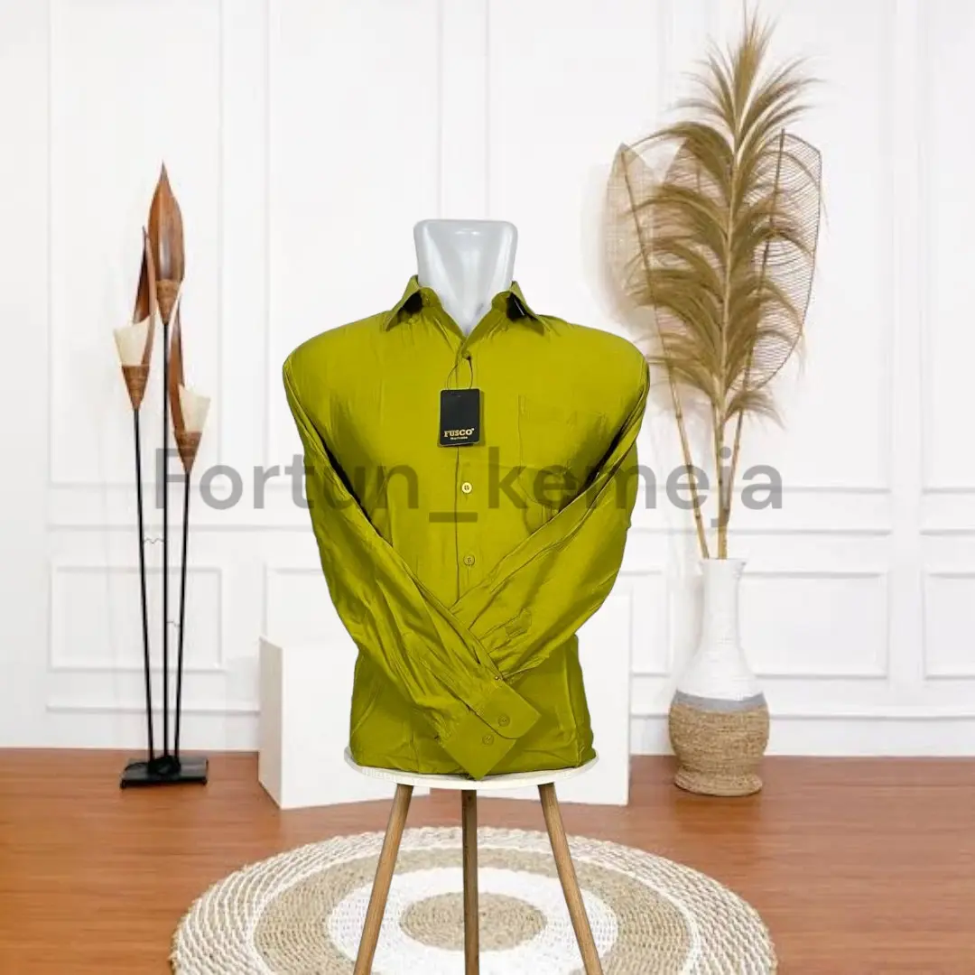 Kemeja Polos Tangan Panjang Hijau Olive(LIME) / Kemeja Pria Polos Katun