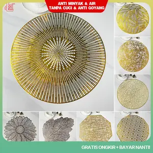 [COD] Loyal Bosque Taplak Meja Tamu Bulat Gold dan Silver Anti Air 38CM Round / Taplak Meja Bordir Taplak Meja Cutwork Random Gold/Silver  D7A Kain