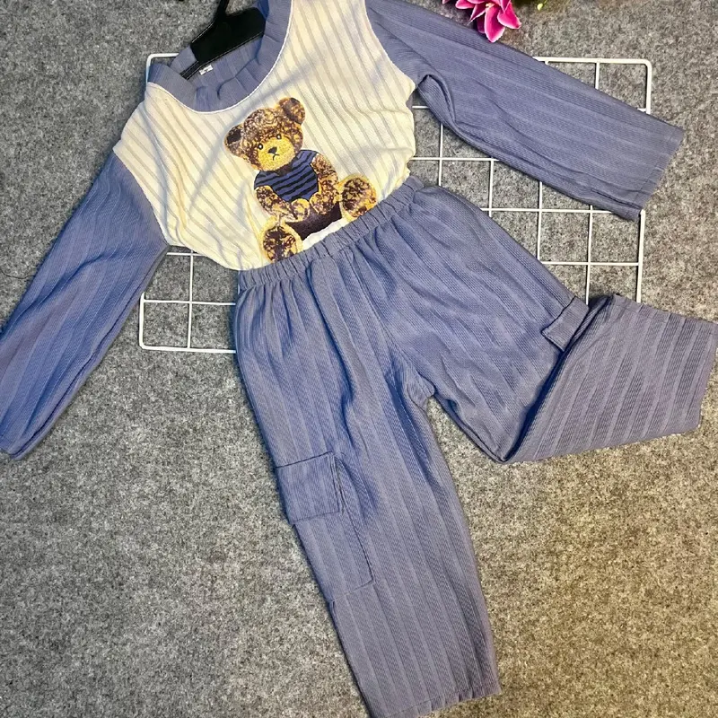 Setelan Anak Perempuan Atasan Tangan Panjang Celana model Cargo Bahan Knit UNTUK USIA 1-6 TAHUN 2